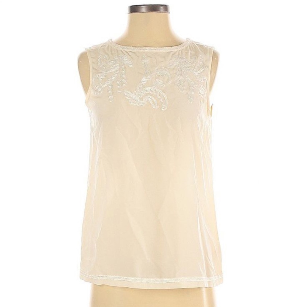 Madewell 100% Silk Embroidered Cream Top